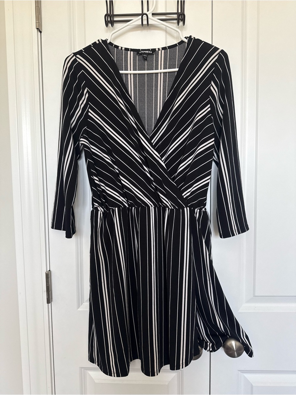 Express Black & White Striped Wrap-Style Mini Dress